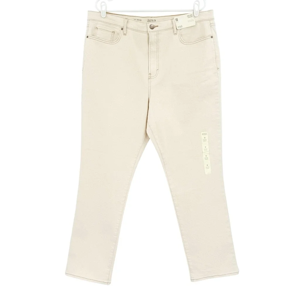 a.n.a Womens Stretch High Rise Slim Straight Leg Natural Denim Jeans Plus 18 NWT